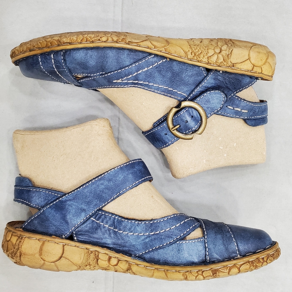 Josef Seibel Blue Leather Mary Jane Flats with Buckle - Picture 5 of 12